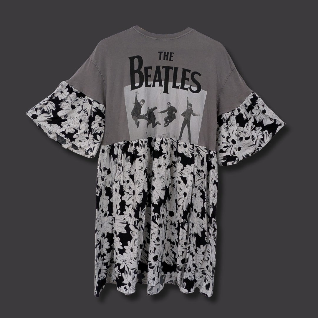 The Beatles - Black Floral Print Smock Dress (M)