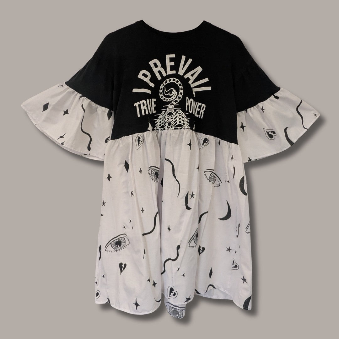 I Prevail - White & Black Witchy Print Smock Dress (M/L)