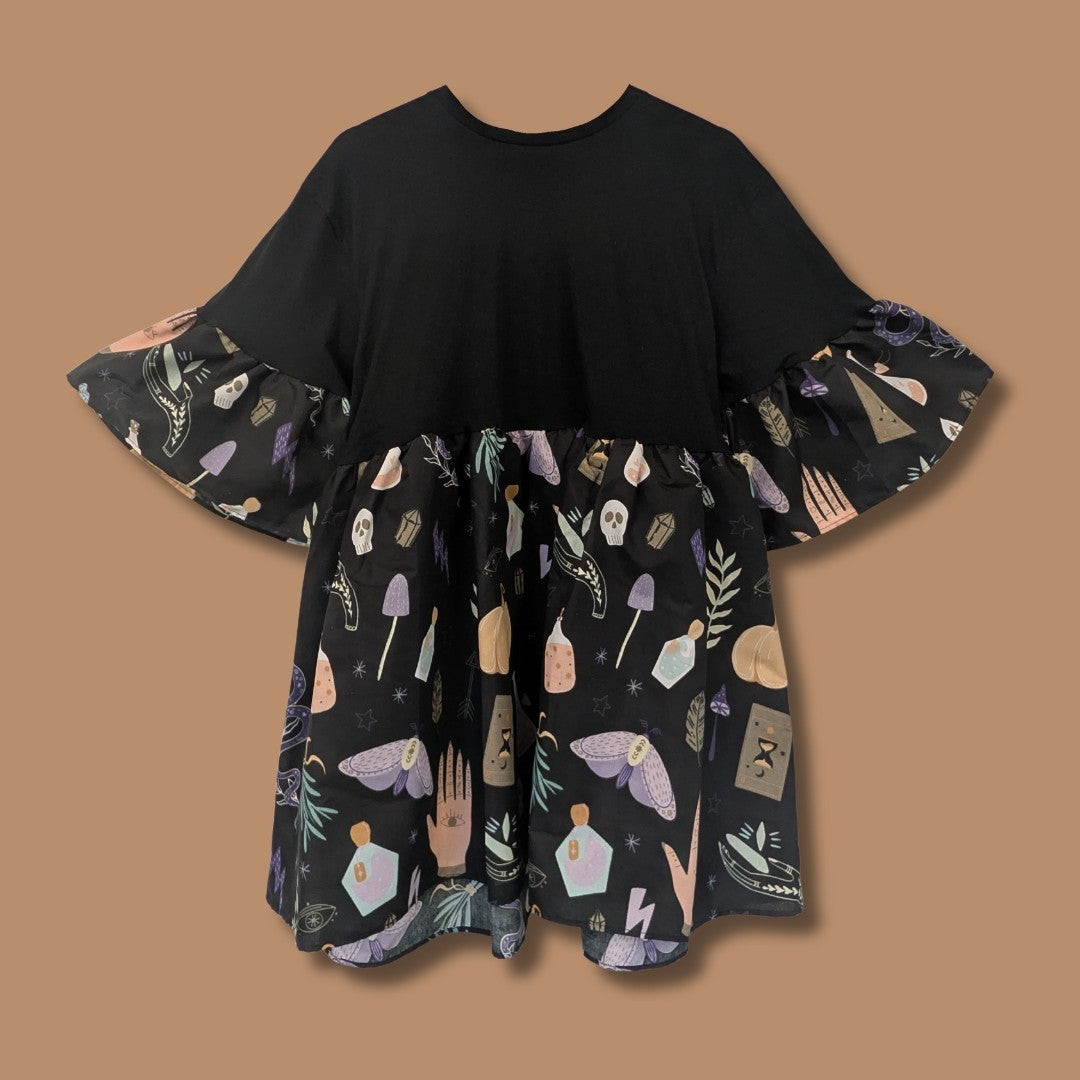 Plain Black Tee - Black & Purple Witchy Print Smock Dress (XL)