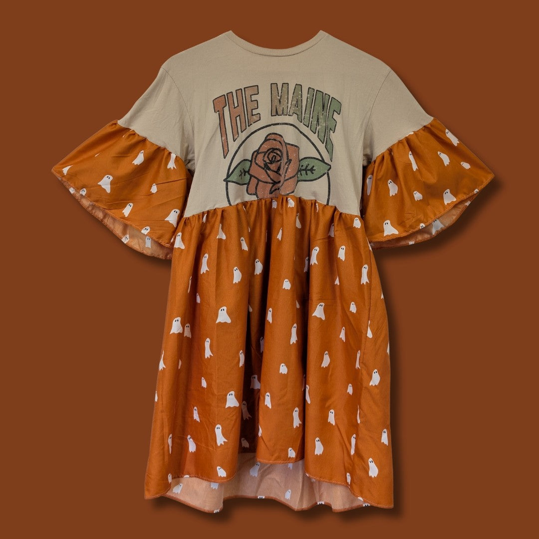 The Maine - Orange Ghost Print Smock Dress (S)