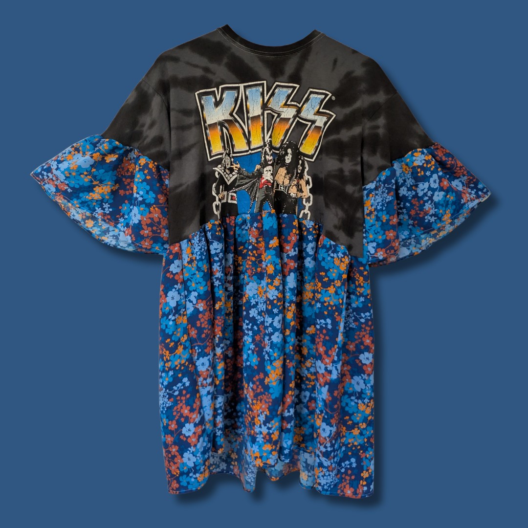 KISS - Blue Floral Print Smock Dress (L)