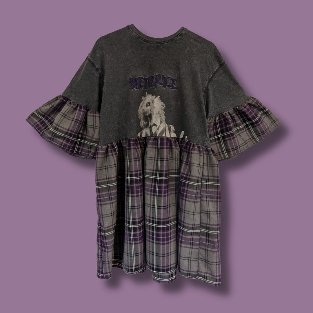 Beetlejuice - Grey & Purple Tartan Smock Dress (M)