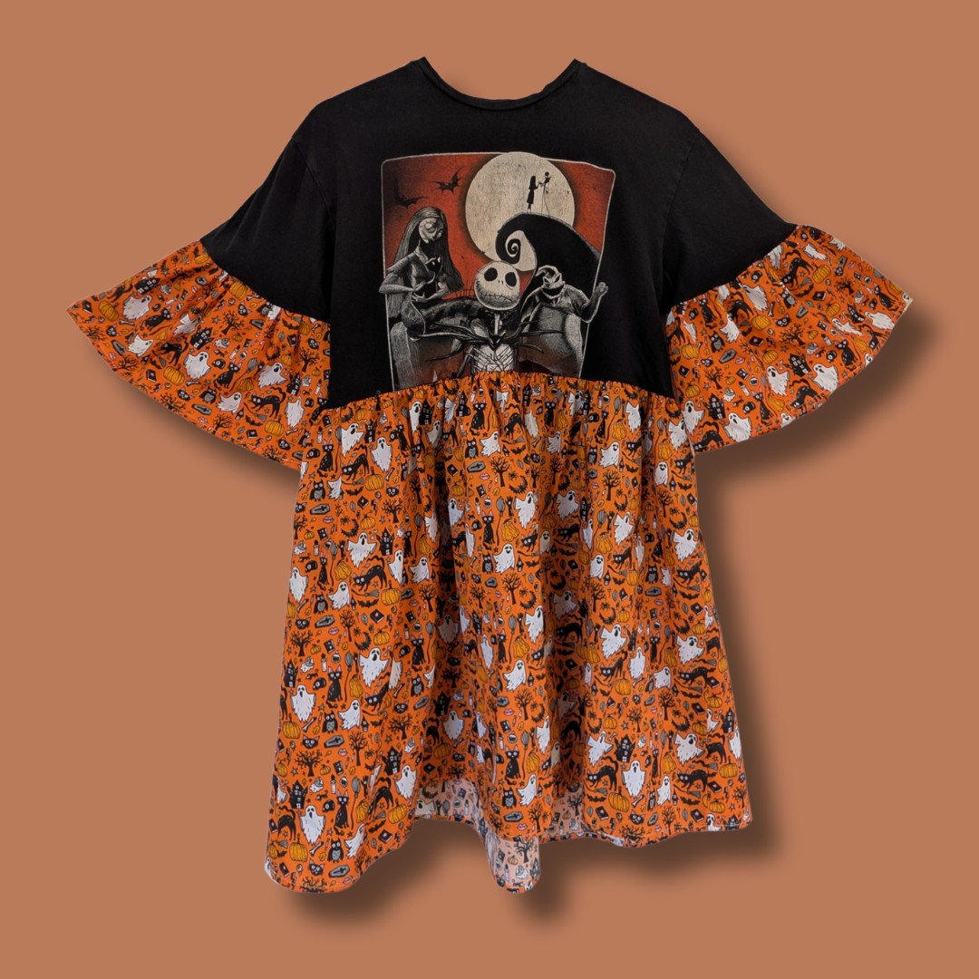 Nightmare Before Christmas - Orange Spooky Print Smock Dress (M)