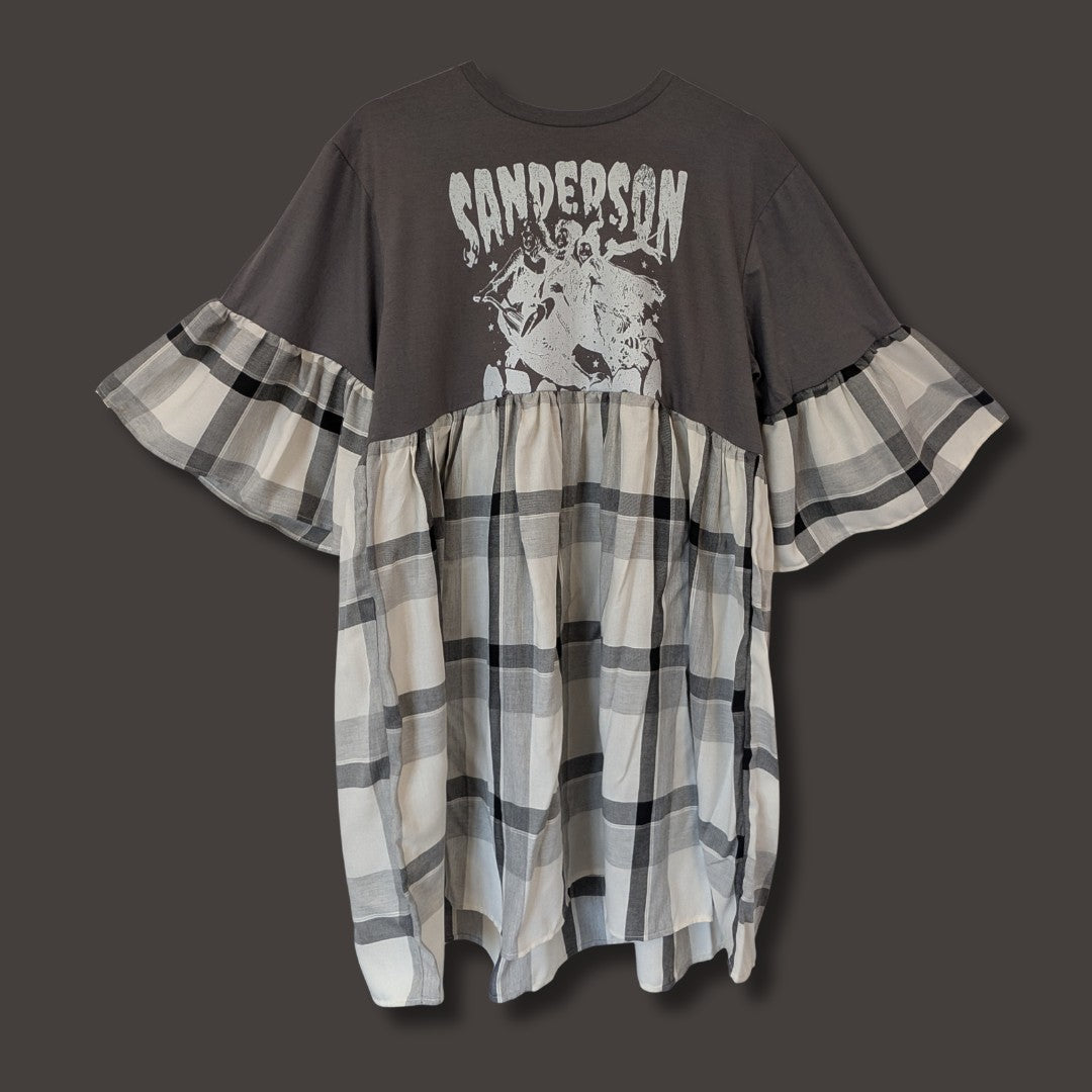 Hocus Pocus - White & Grey Tartan Smock Dress (M)