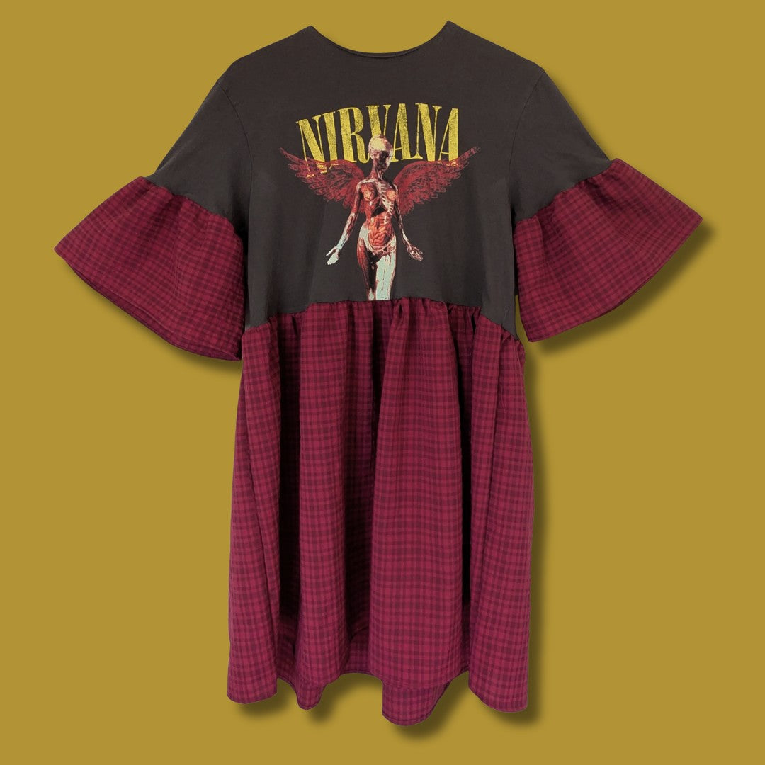 Nirvana - Maroon Tartan Smock Dress (M)