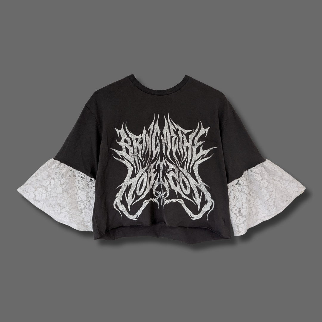 Bring Me The Horizon - White Lace Sleeve Raw Hem Top (M)