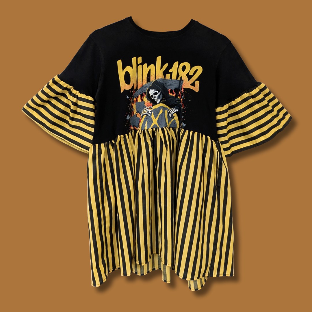 Blink-182 - Yellow & Black Stripe Smock Dress (M)