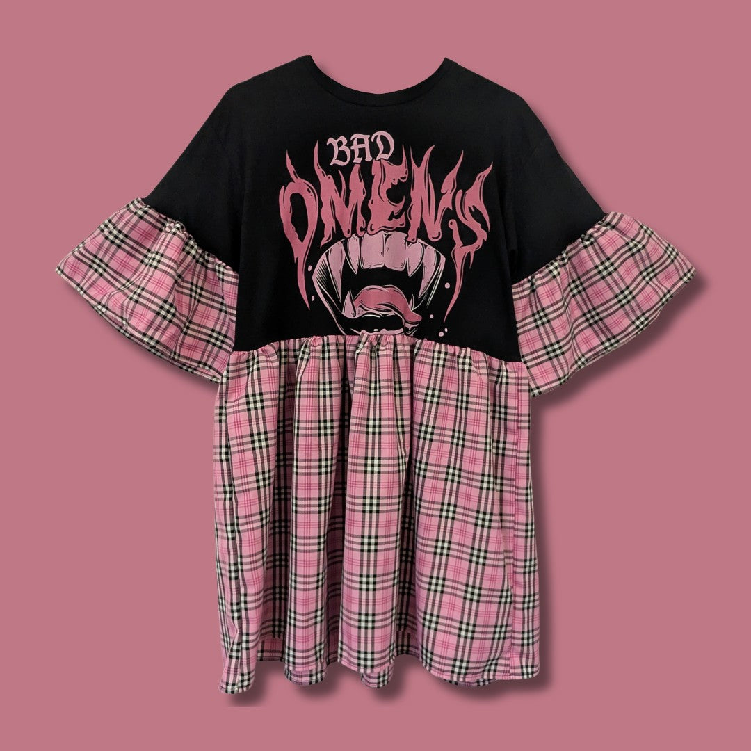 Bad Omens - Bubblegum Pink Tartan Smock Dress (M)