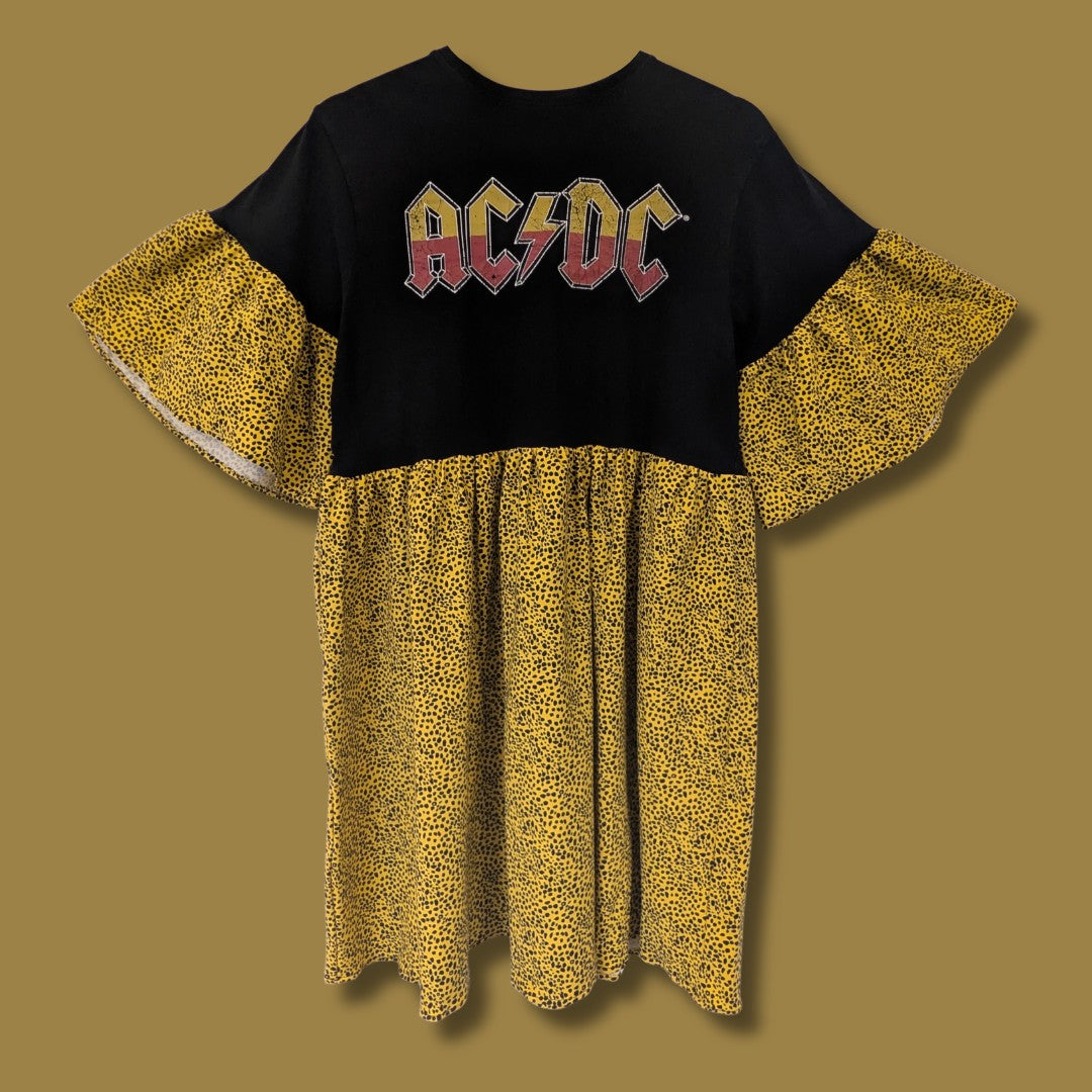 ACDC - Mustard Cheetah Print Check Smock Dress (M)