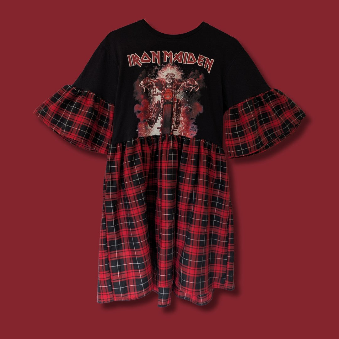Iron Maiden - Red & Black Tartan Smock Dress (M)