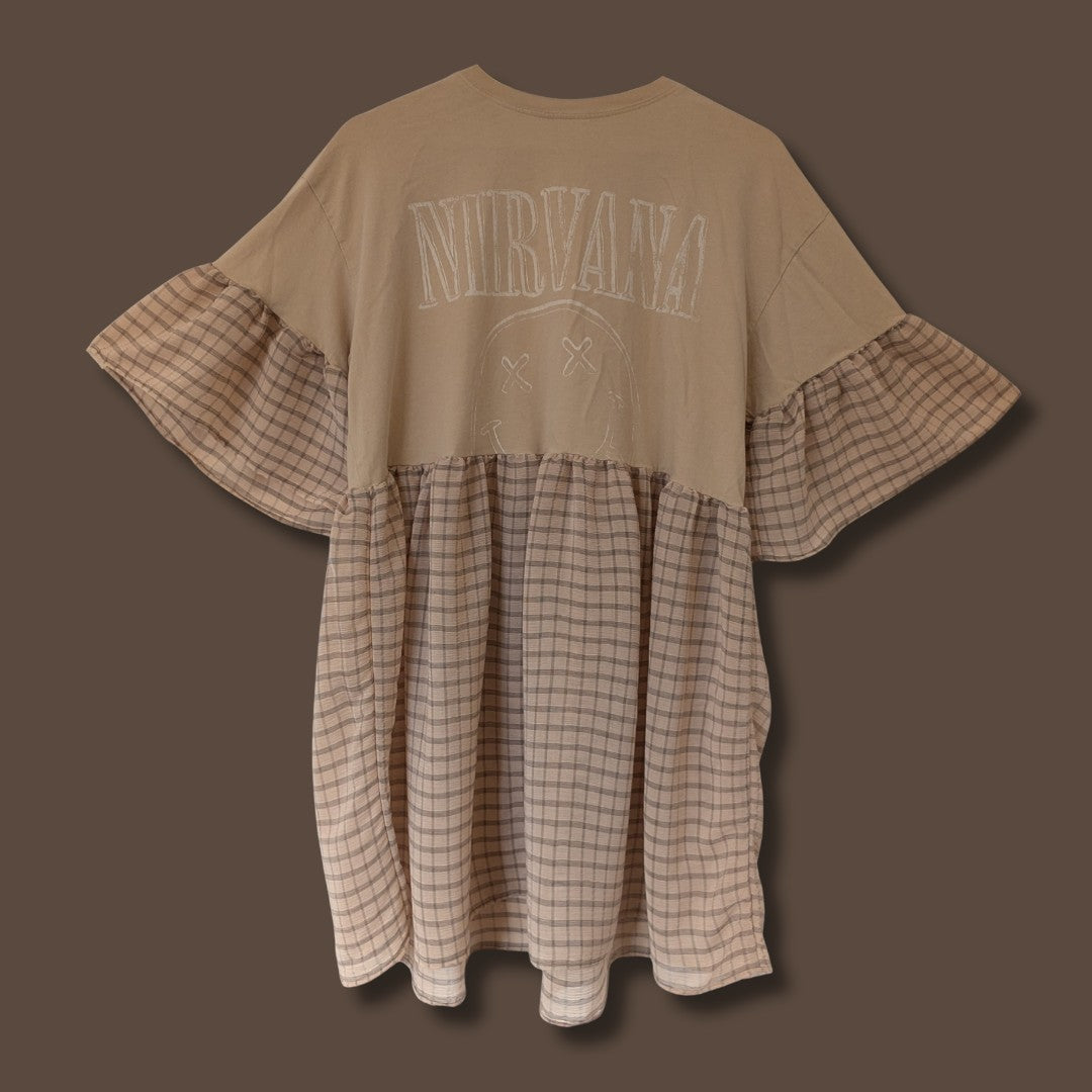 Nirvana - Cream Grid Print Smock Dress (L)