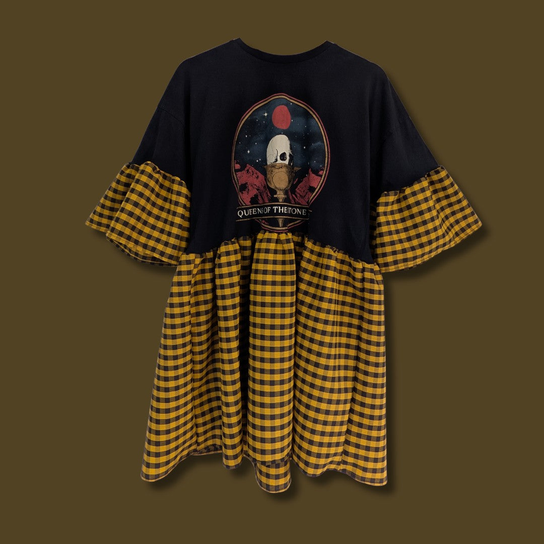 Queens of the Stone Age - Yellow & Black Gingham Smock Dress (M)