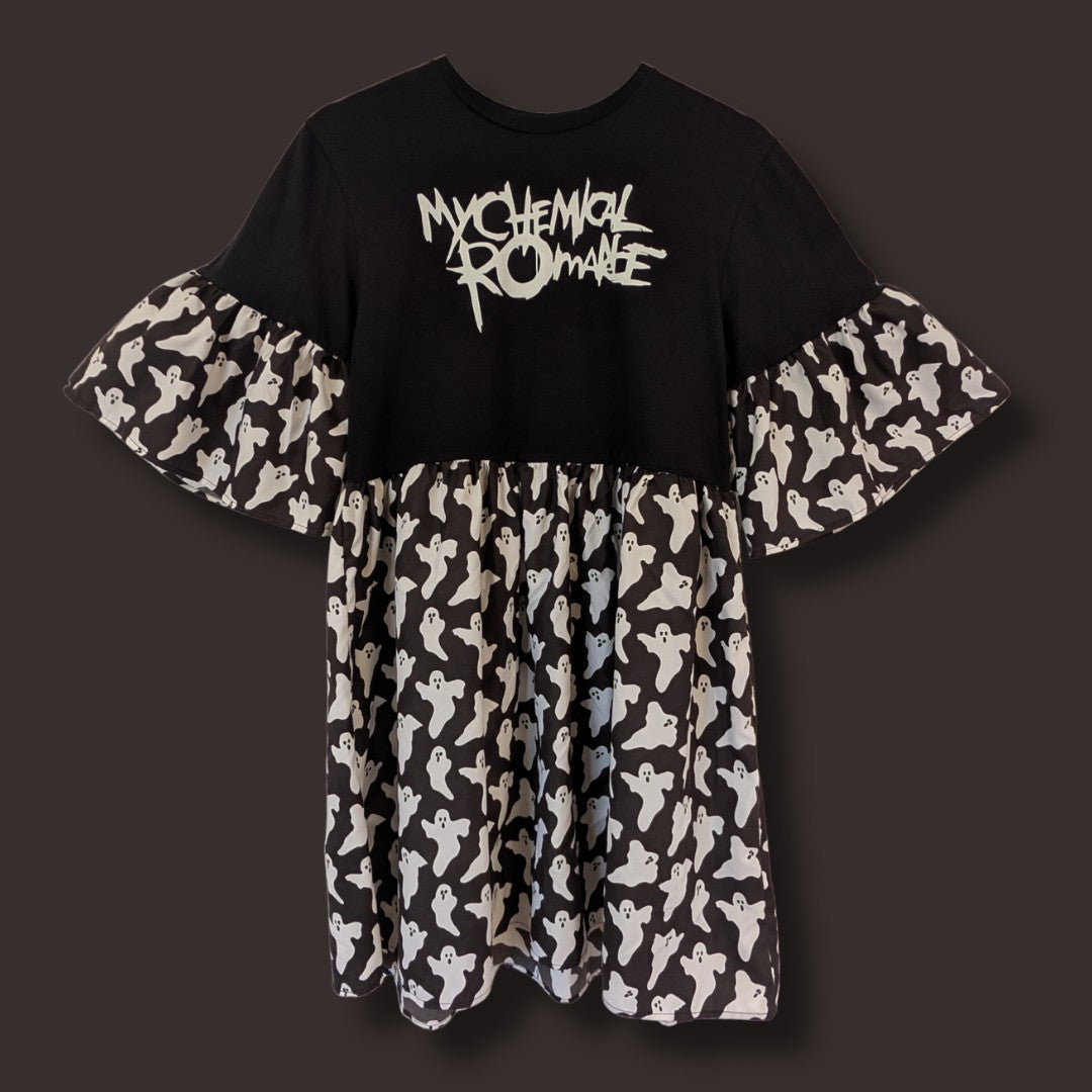 My Chemical Romance - Black & White Ghost Print Smock Dress (S)