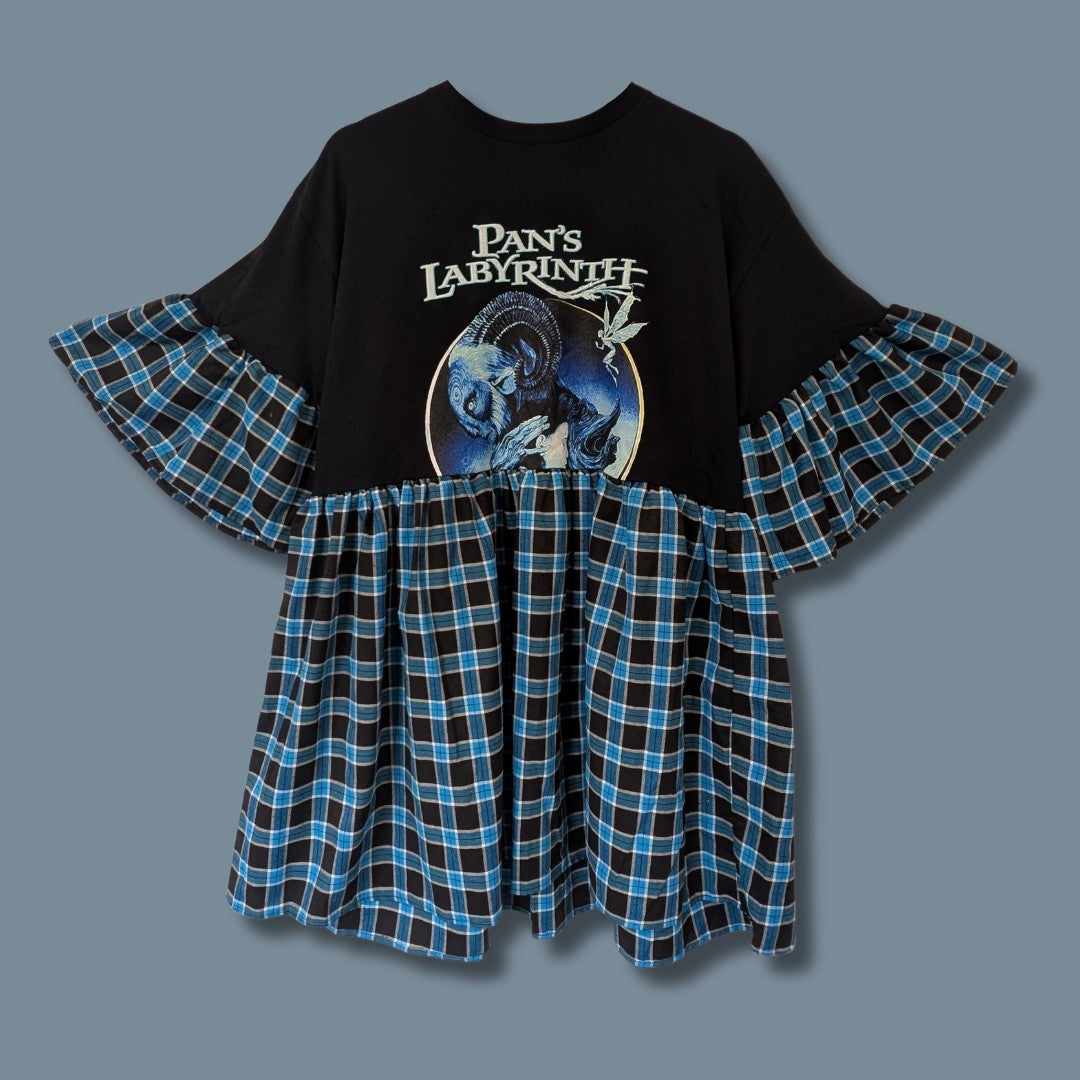 Pans Labyrinth - Black & Blue Tartan Smock Dress (L)