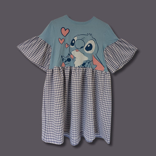 Lilo & Stitch - White & Blue Grid Print Smock Dress (M)