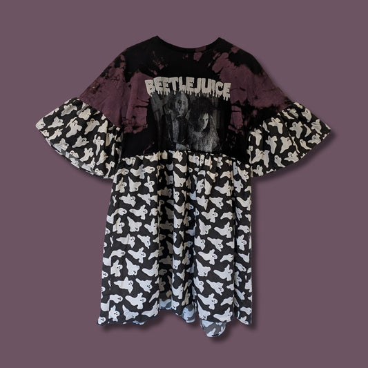 Beetlejuice - Black & White Ghost Print Smock Dress (L)