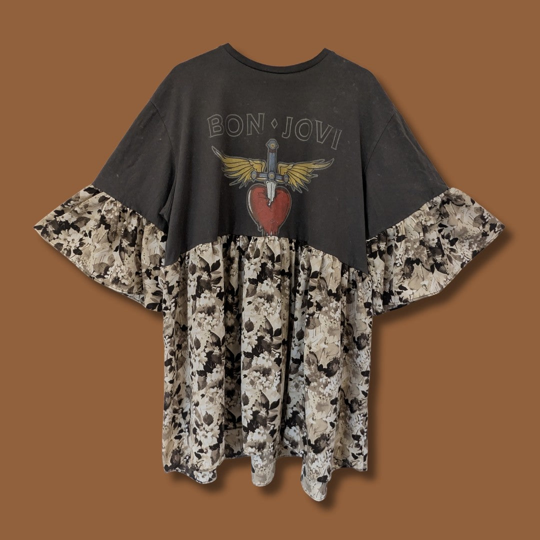 Bon Jovi - Grey Floral Print Smock Dress (3XL/4XL)