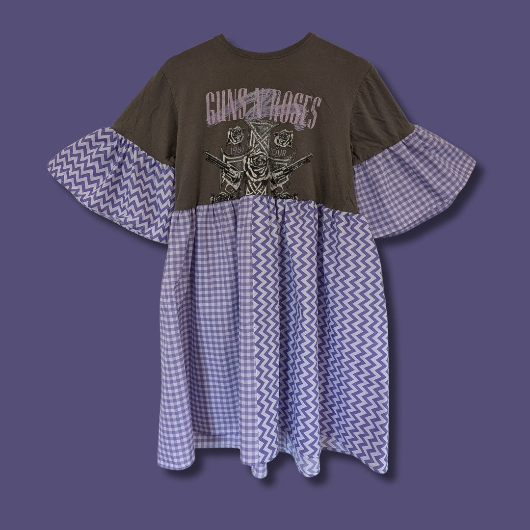 Guns n' Roses - Lilac Gingham Split Print Smock Dress (M)