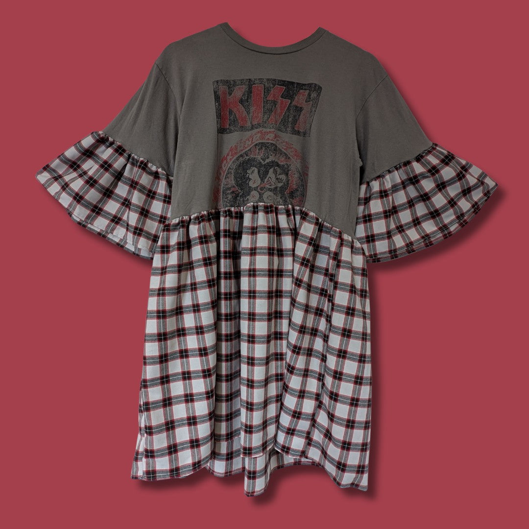 KISS - White & Red Tartan Smock Dress (M)