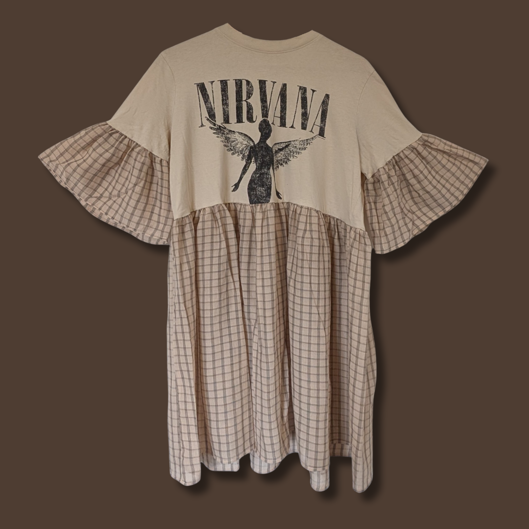 Nirvana - Cream Check Print Smock Dress (L)