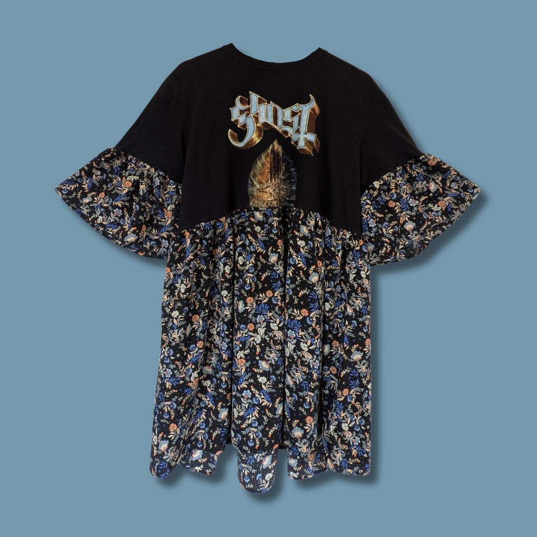 Ghost - Black & Blue Floral Smock Dress (2XL)
