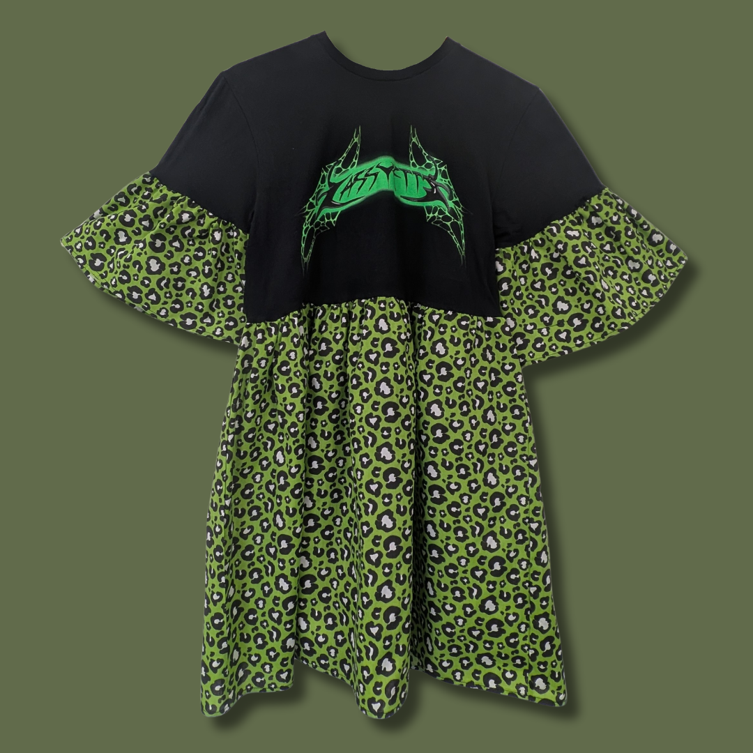 Cassyette - Green Leopard Print Smock Dress (S/M)