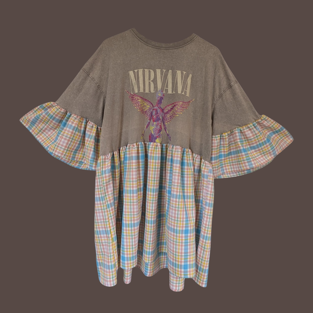 Nirvana - Pastel Rainbow Tartan Smock Dress (L-4XL)