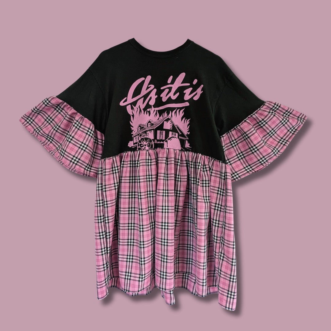 As It Is - Bubblegum Pink Tartan Smock Dress (M/L)