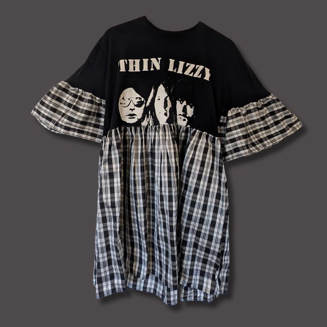 Thin Lizzy - Black & White Tartan Smock Dress (XL/2XL)