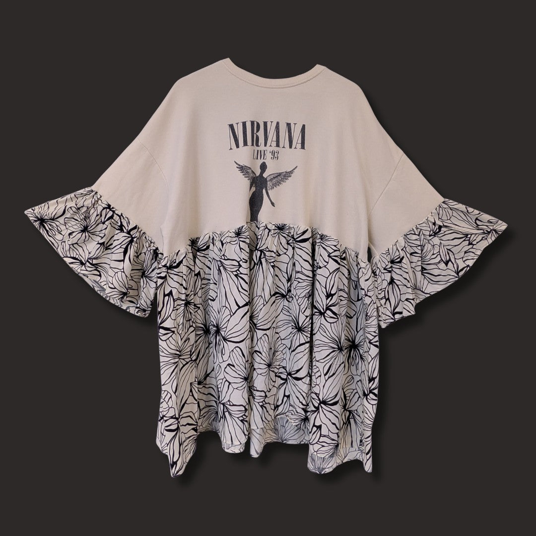 Nirvana - Cream Floral Print Smock Dress (3XL-5XL)