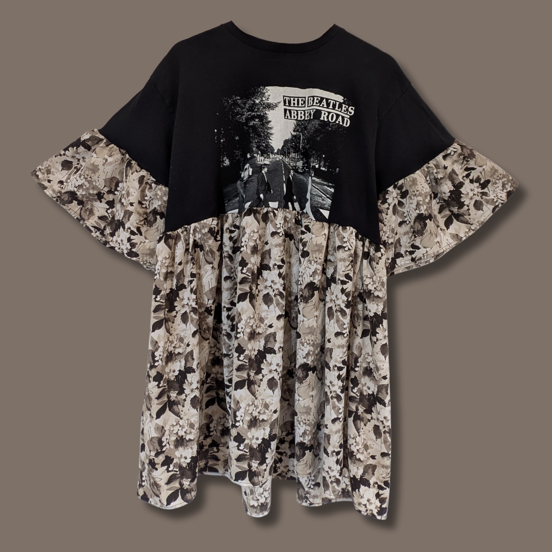 The Beatles - Grey Floral Smock Dress (L)