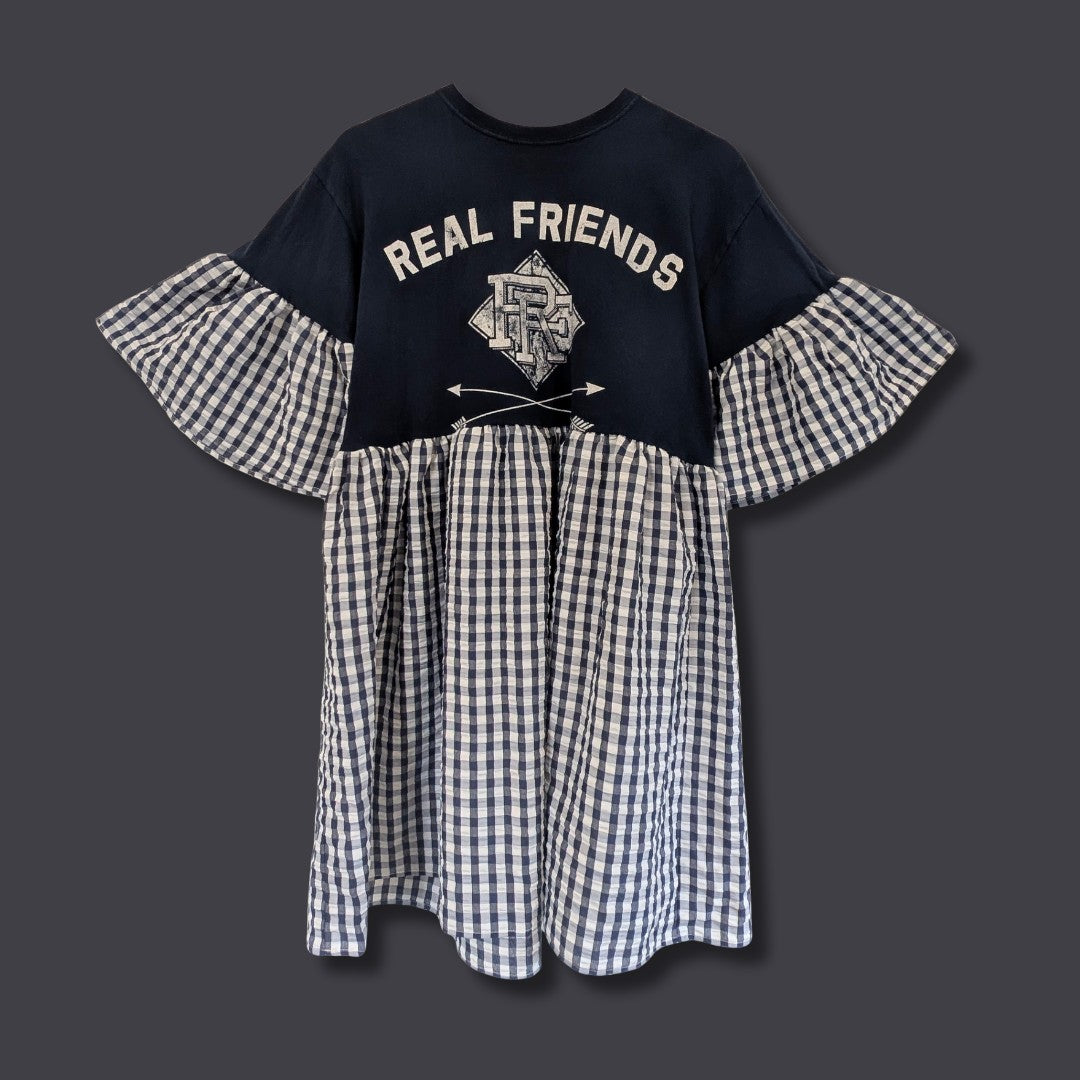 Real Friends - Navy Gingham Smock Dress (M)