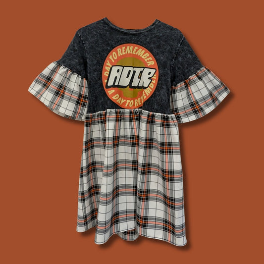 A Day to Remember - White & Orange Tartan Smock Dress (XS/S)