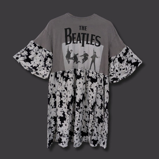 The Beatles - Black Floral Print Smock Dress (M)