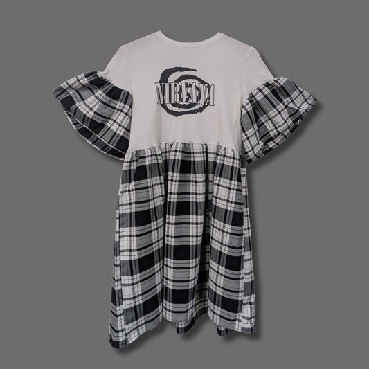 Nirvana - Black and White Tartan Smock Dress (S/M)