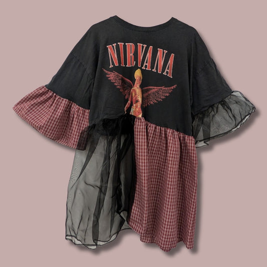 Nirvana - Split Burgundy Check Smock Dress (XL)