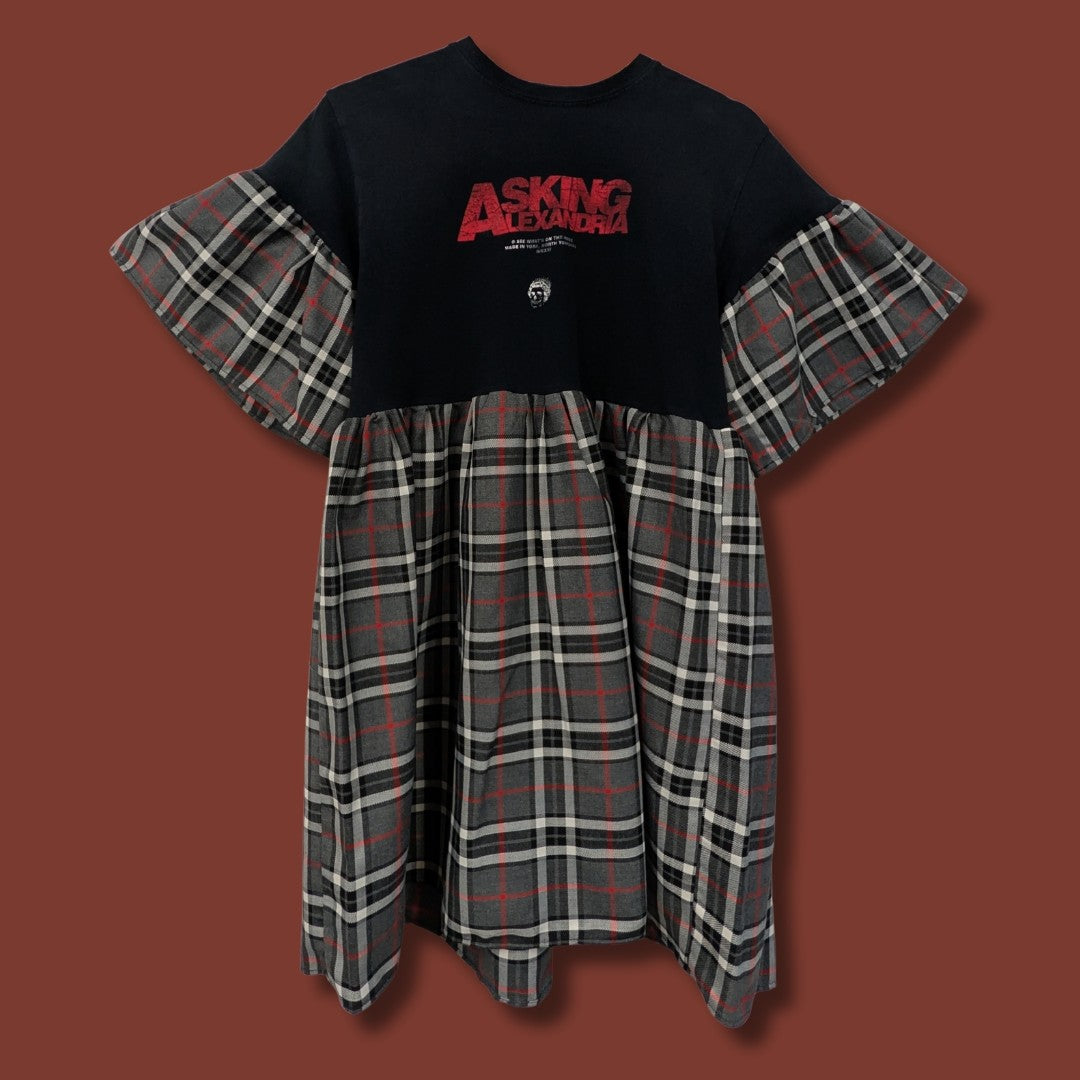 Asking Alexandria - Grey & Red Tartan Smock Dress (S/M)
