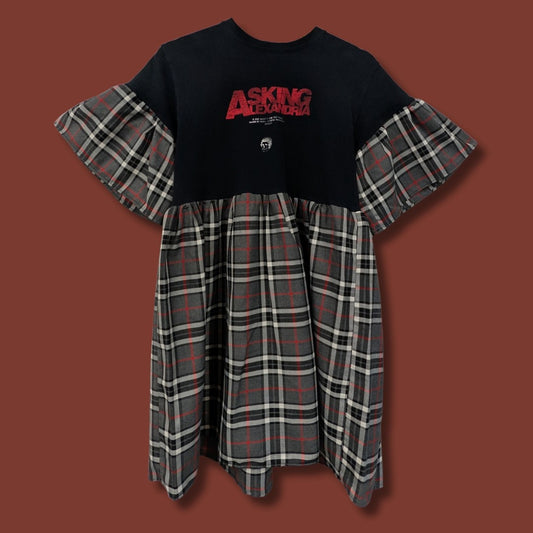 Asking Alexandria - Grey & Red Tartan Smock Dress (S/M)