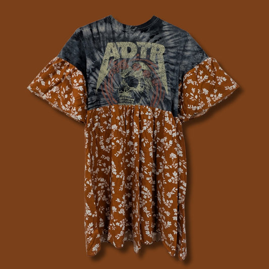 A Day To Remember - Burnt Orange Leaf Print Smock Dress (XS/S)
