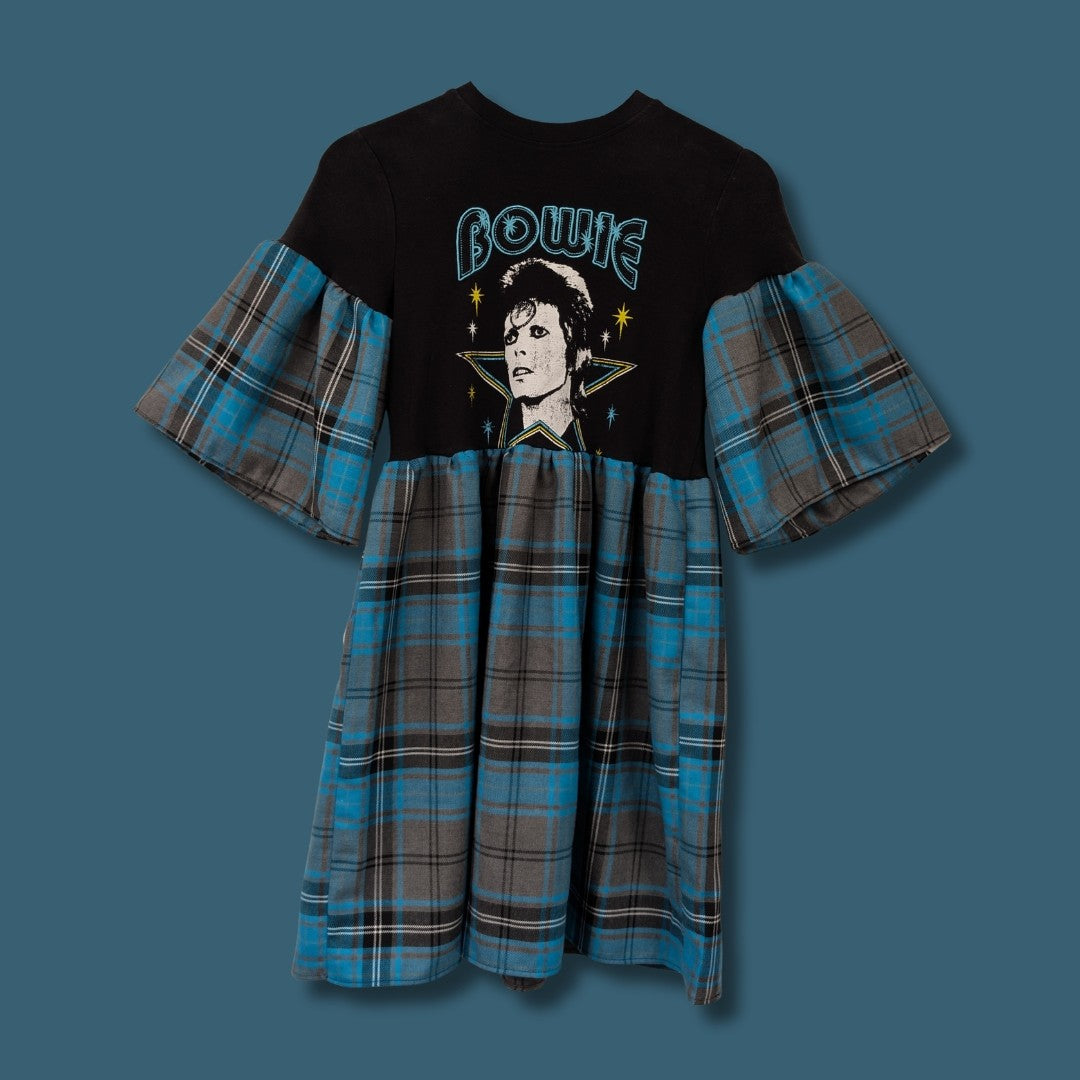 David Bowie - Grey & Turquoise Tartan Smock Dress (S)