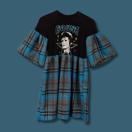 David Bowie - Grey & Turquoise Tartan Smock Dress (S)