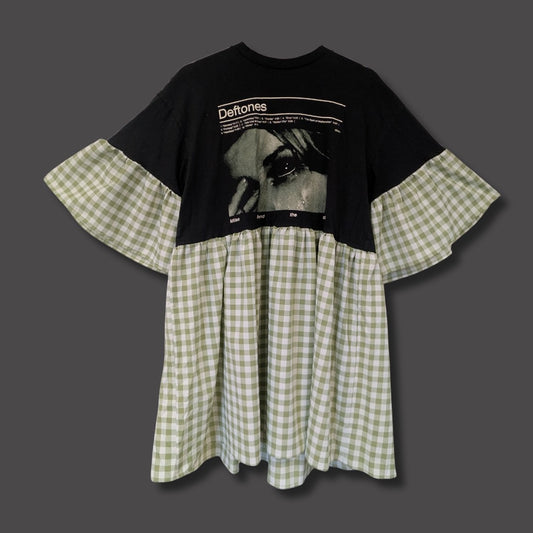 Deftones - Pale Green Gingham Smock Dress (M)
