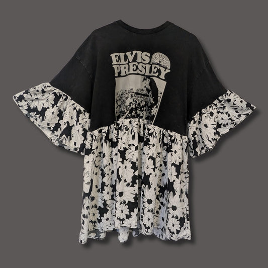 Elvis Presley - Black & White Floral Print Smock Dress (2XL)