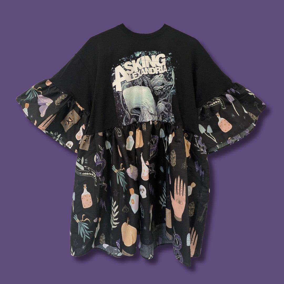 Asking Alexandria - Black & Purple Witchy Print Smock Dress (2XL)