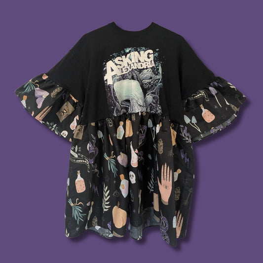 Asking Alexandria - Black & Purple Witchy Print Smock Dress (2XL)