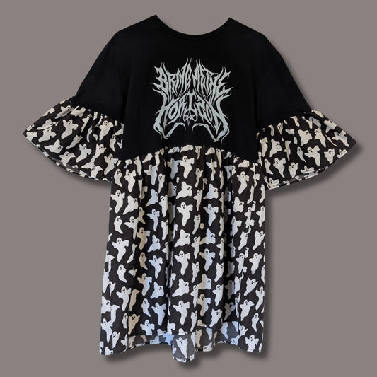 Bring Me The Horizon - Black & White Ghost Print Smock Dress (M)