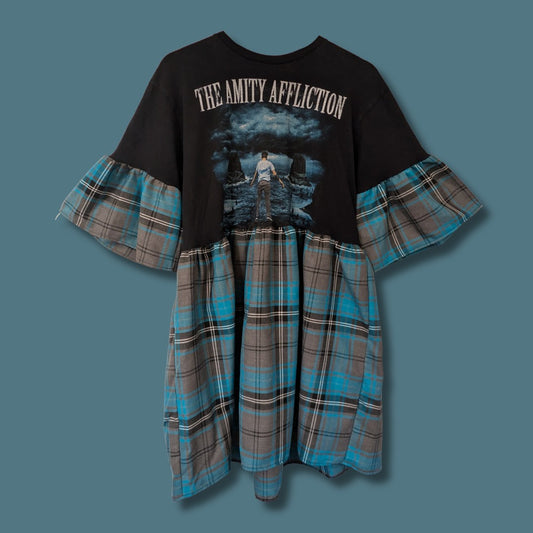 The Amity Affliction - Grey & Turquoise Tartan Smock Dress (S)