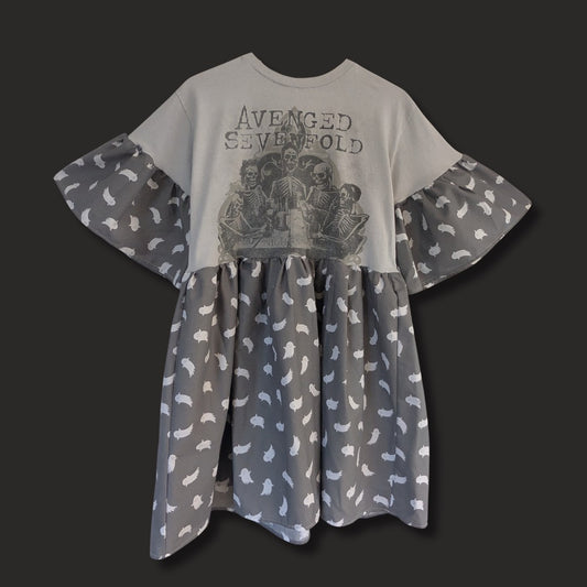 Avenged Sevenfold - Grey Ghost Print Smock Dress (M)