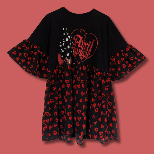 Avril Lavigne - Black & Red Heart Print Smock Dress (L)