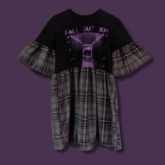 Fall Out Boy - Grey & Purple Tartan Smock Dress (M)